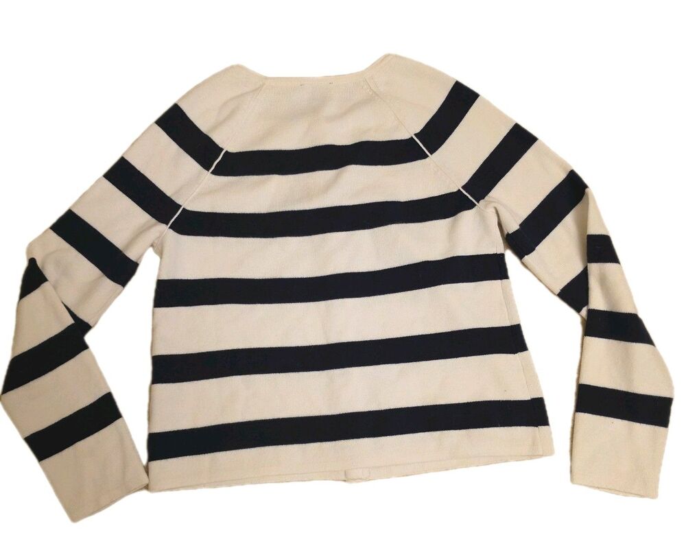 Talbots Cardigan Navy White Stripe Sweater Gold Crest Button, Womens Size Small - Picture 5 of 8